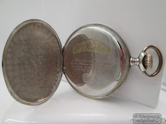 Chronometre. Hunter case. Niello silver. Stem-wind. 1910's. Chain