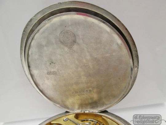 Chronometre. Hunter case. Niello silver. Stem-wind. 1910's. Chain