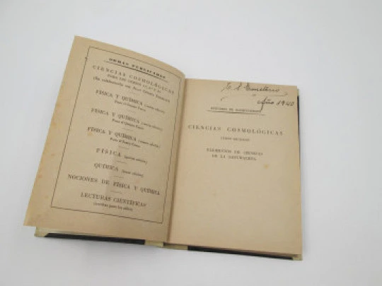 Ciencias Cosmológicas. Emilio Moreno y Juan Cuesta. Editorial Aldus. 1940. Santander