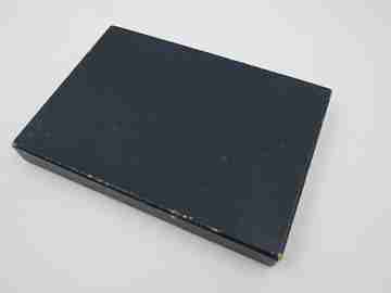 Cigarette case with petrol lighter. Gold plated metal. Grainy texture front. Box. 1960's