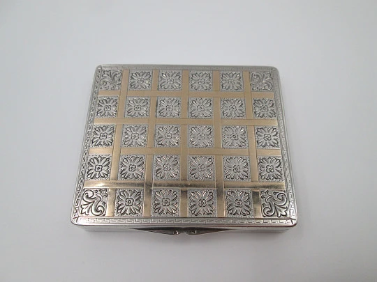 Cigarette case. 925 sterling silver & rolled gold. 1940's. Flowers motifs