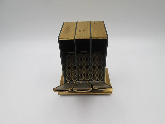 Cigarette dispenser book with stand. Lacquer brass. Three holders (30 pcs). Italy. 1950's