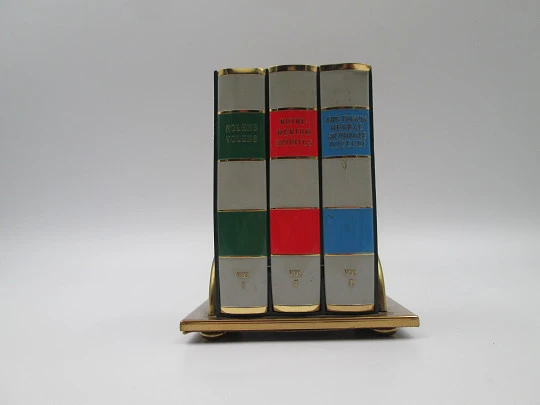 Cigarette dispenser book with stand. Lacquer brass. Three holders (30 pcs). Italy. 1950's