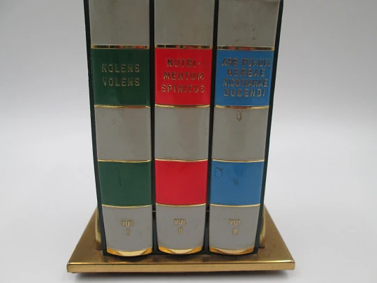 Cigarette dispenser book with stand. Lacquer brass. Three holders (30 pcs). Italy. 1950's