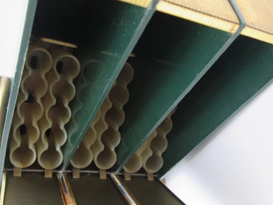 Cigarette dispenser book with stand. Lacquer brass. Three holders (30 pcs). Italy. 1950's