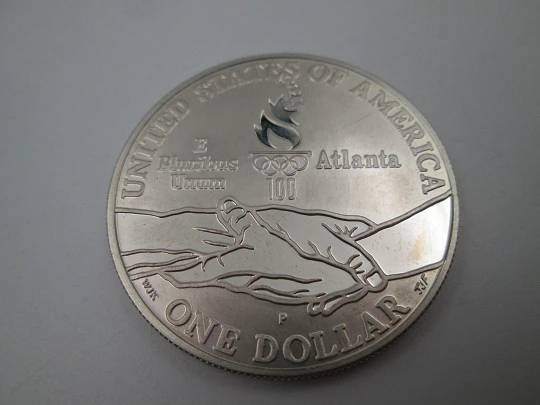 Cinco monedas de un dólar. XXVI Juegos Olímpicos de Atlanta. Plata de ley. 1995. EEUU