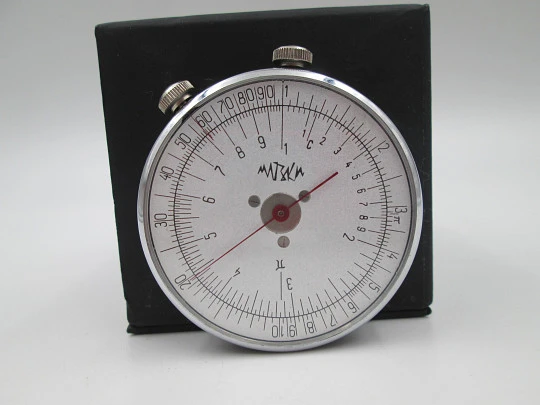 Circular slide rule. Silver plated and blued metal. Double white spere. 1960's. URSS