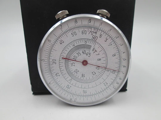 Circular slide rule. Silver plated and blued metal. Double white spere. 1960's. URSS