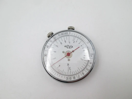 Circular slide rule. Silver plated and blued metal. Double white spere. 1960's. URSS