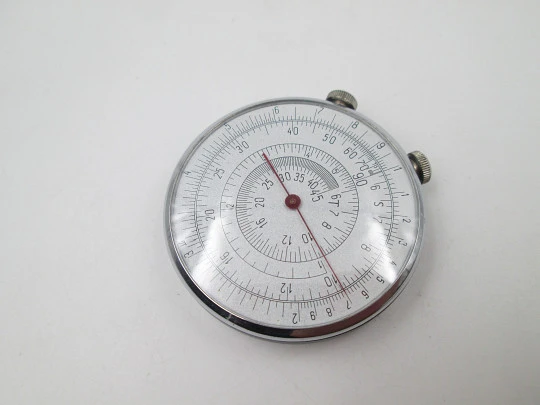 Circular slide rule. Silver plated and blued metal. Double white spere. 1960's. URSS