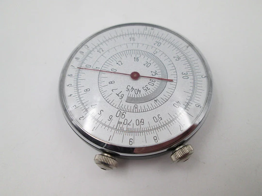 Circular slide rule. Silver plated and blued metal. Double white spere. 1960's. URSS