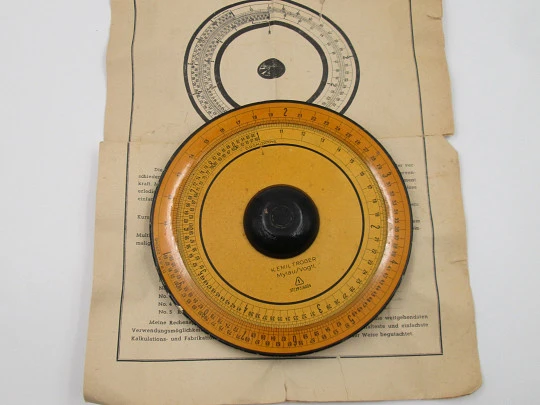 Circular Slide Rule. Wood. 1930's. Germany. K. Emil Tröger. Mylau