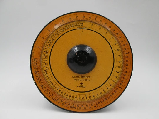 Circular Slide Rule. Wood. 1930's. Germany. K. Emil Tröger. Mylau