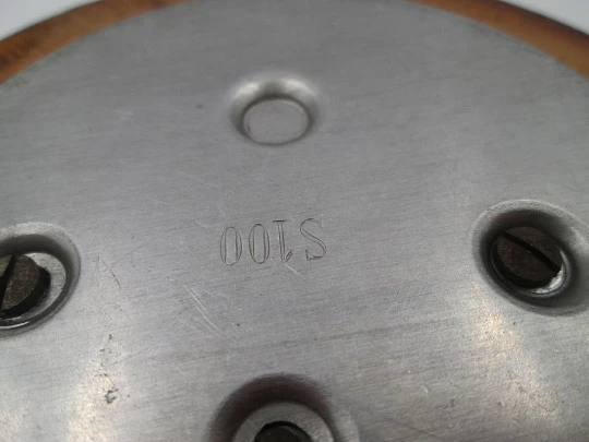 Circular wall barometer. Wood and brass bezel. White porcelain dial. West Germany. 1960's