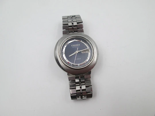 Citizen automatic watch. Stainless steel. Calendar. Bracelet. Blue sphere. Japan. 1970's