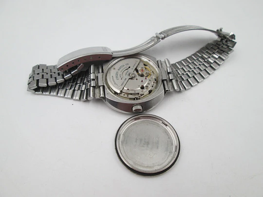 Citizen automatic watch. Stainless steel. Calendar. Bracelet. Blue sphere. Japan. 1970's