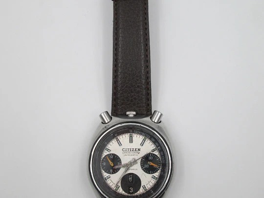 Citizen Bullhead Panda chronograph. Steel. Automatic. Date & day. 1970's