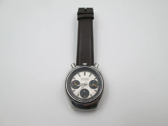 Citizen Bullhead Panda chronograph. Steel. Automatic. Date & day. 1970's