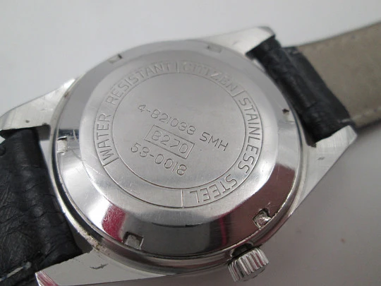 Citizen men's wristwatch. Stainless steel. Manual wind. Leather strap. 1970's. Japan