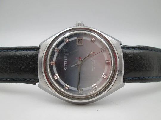 Citizen New Master. Acero inoxidable. Automático. Esfera azul y blanca. Calendario