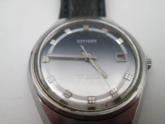 Citizen New Master. Acero inoxidable. Automático. Esfera azul y blanca. Calendario