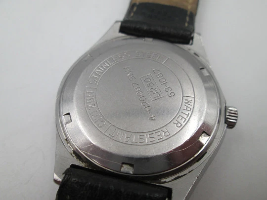 Citizen New Master. Acero inoxidable. Automático. Esfera azul y blanca. Calendario