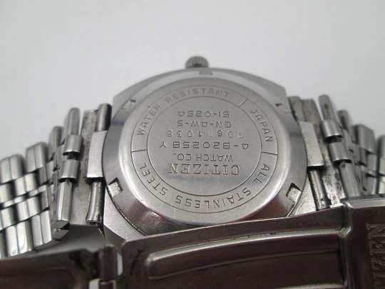 Citizen. Acero inoxidable. Automático. Esfera azul. Caja elíptica. Brazalete. Calendario. 1970 Citizen. Acero inoxidable. Automático. Esfera azul. Caja elíptica. Brazalete. Calendario. 1970