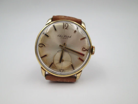 Cler Watch. Acero inoxidable y chapado oro. Cuerda manual. Segundero. 1970