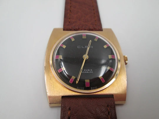 Cler. Stainless steel & gold plated. Manual wind. 1960's. 17 jewels. Swiss