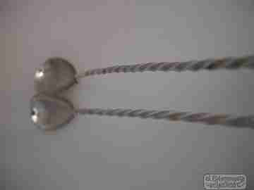 Cocktail mixer bar two spoons with muddler. Silver. 1950's