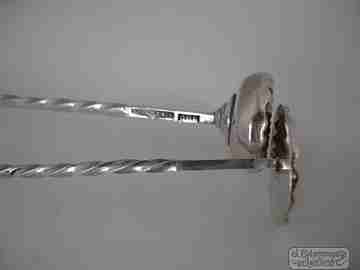 Cocktail mixer bar two spoons with muddler. Silver. 1950's