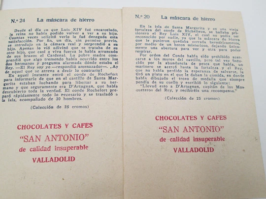 Colección de 25 cromos. La Máscara de Hierro de Douglas Fairbanks. Chocolates San Antonio