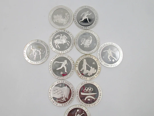 Colección once monedas 2000 pesetas plata de ley Olimpiadas de Barcelona. 1990