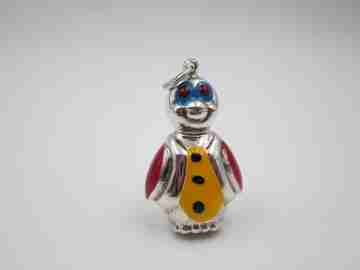 Colgante mujer Pingüino. Plata de ley y esmalte colores. Asa y argolla. 1990