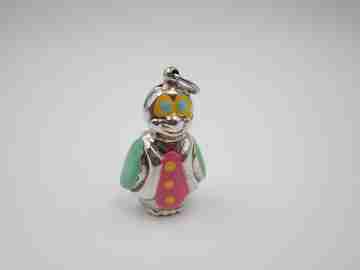 Colgante mujer Pingüino. Plata de ley y esmalte colores. Asa y argolla. 1990