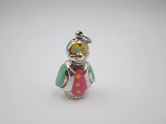 Colgante mujer Pingüino. Plata de ley y esmalte colores. Asa y argolla. 1990