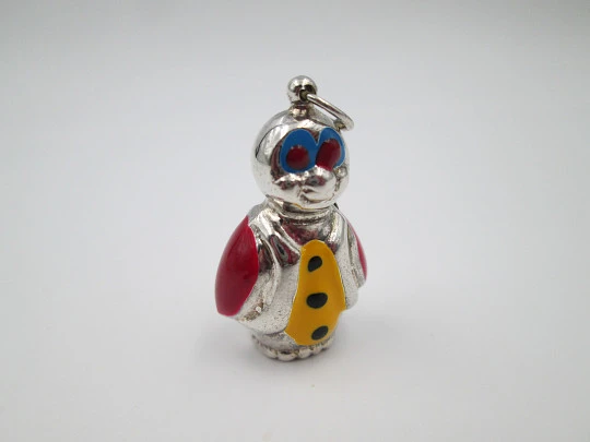 Colgante mujer Pingüino. Plata de ley y esmalte colores. Asa y argolla. 1990