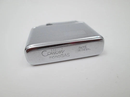 Colibri MonoGas pocket lighter. Silver plated. Geometric pattern. West Germany. 1950's