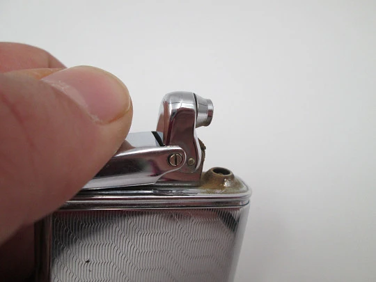 Colibri MonoGas pocket lighter. Silver plated. Geometric pattern. West Germany. 1950's