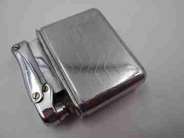 Colibri MonoGas pocket lighter. Silver plated. Geometric pattern. West Germany. 1950's