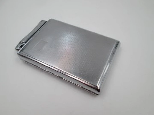 Colibri Monopol cigarette case and lighter. Silver plated metal. Petrol. 1960's