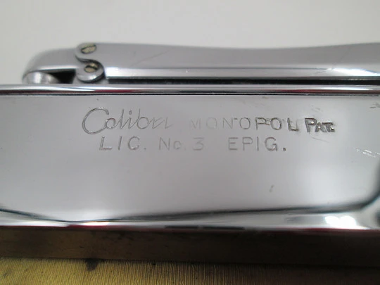 Colibri Monopol cigarette case and lighter. Silver plated metal. Petrol. 1960's