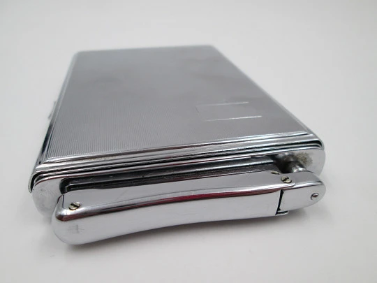 Colibri Monopol cigarette case and lighter. Silver plated metal. Petrol. 1960's