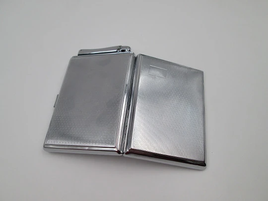 Colibri Monopol cigarette case and lighter. Silver plated metal. Petrol. 1960's