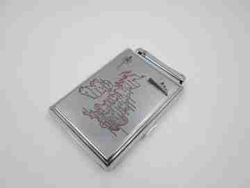 Colibri Monopol cigarette case and lighter. Silver plated metal. Petrol. UK map. 1960's