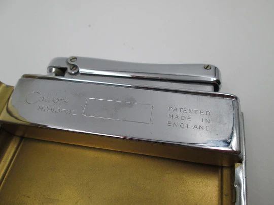Colibri Monopol cigarette case and lighter. Silver plated metal. Petrol. UK map. 1960's