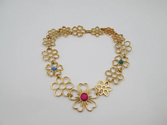 Collar gargantilla Tous. Plata de ley vermeil y gemas de colores. Diseño floral