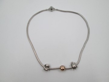collar mujer pandora plata de ley cierre bola tres colgantes