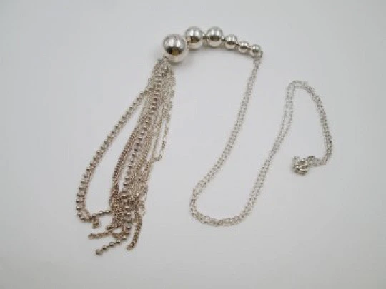 Collar mujer seis esferas. Plata de ley. Borla de cadenas. Años 80