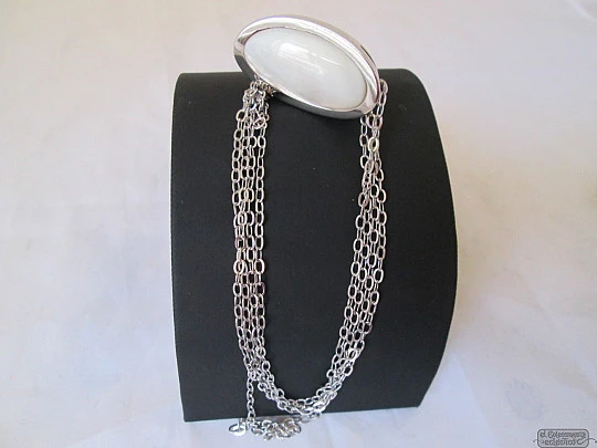 Collar mujer. Plata ley 925 milésimas. Cadena doble. Nácar y rubí